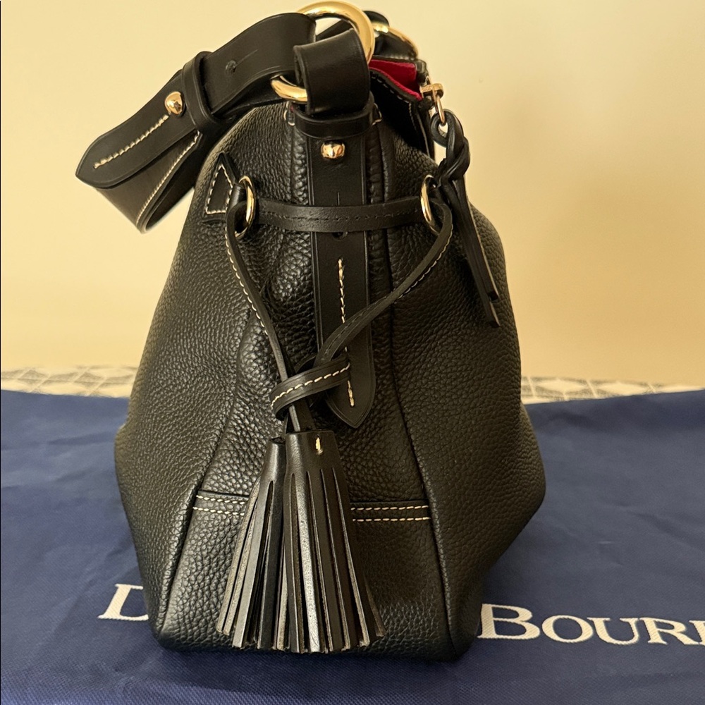 Dooney & Bourke Black Pebble Leather Hobo Bag w/ Tassel - Picture 4 of 8